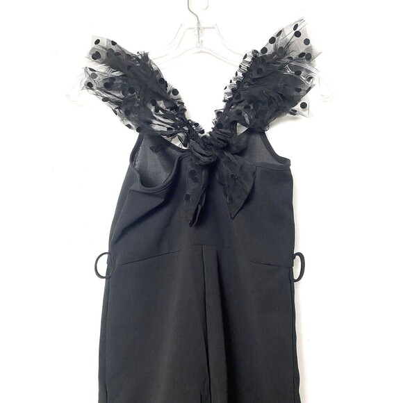 WDIRARA Girl's Jumpsuit Black Bootcut Flare Mesh Polka Dots Size 10 Years Old - Picture 12 of 14